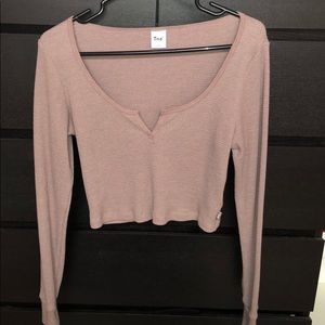 Aritzia TNA thermal scoopneck waffle crop top